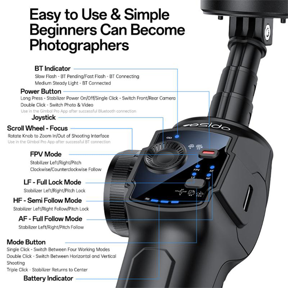 Yesido SF32 Telescopic 3-Axis Gimbal Stabilizer
