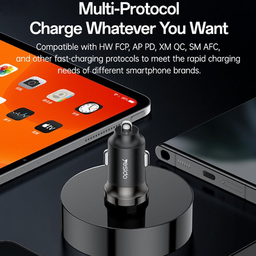 شاحن سيارة للموبايل يسيدو بمنفذ USB-C للشحن السريع بقوة 30 واط Y74 - أسود