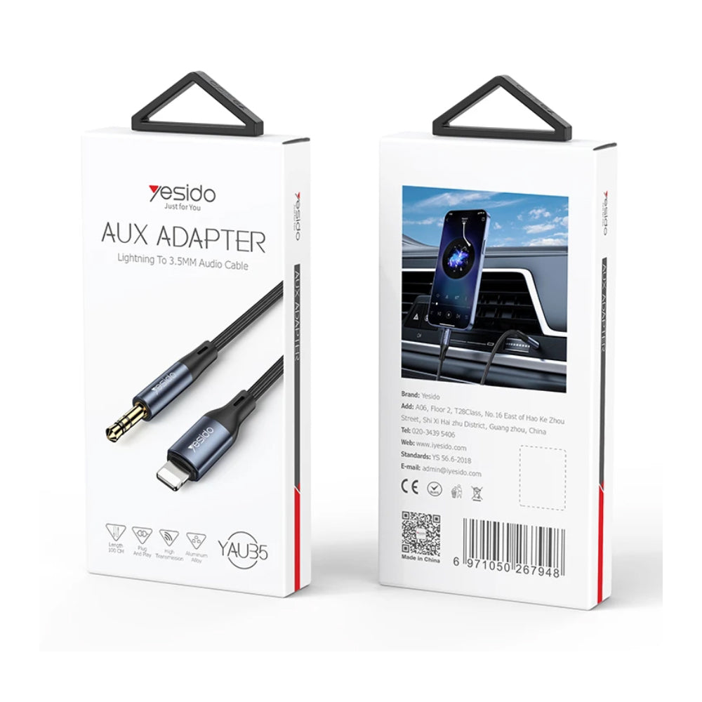 Yesido YAU35 Lightning To 3.5mm AUX Audio Cable 1m - Black