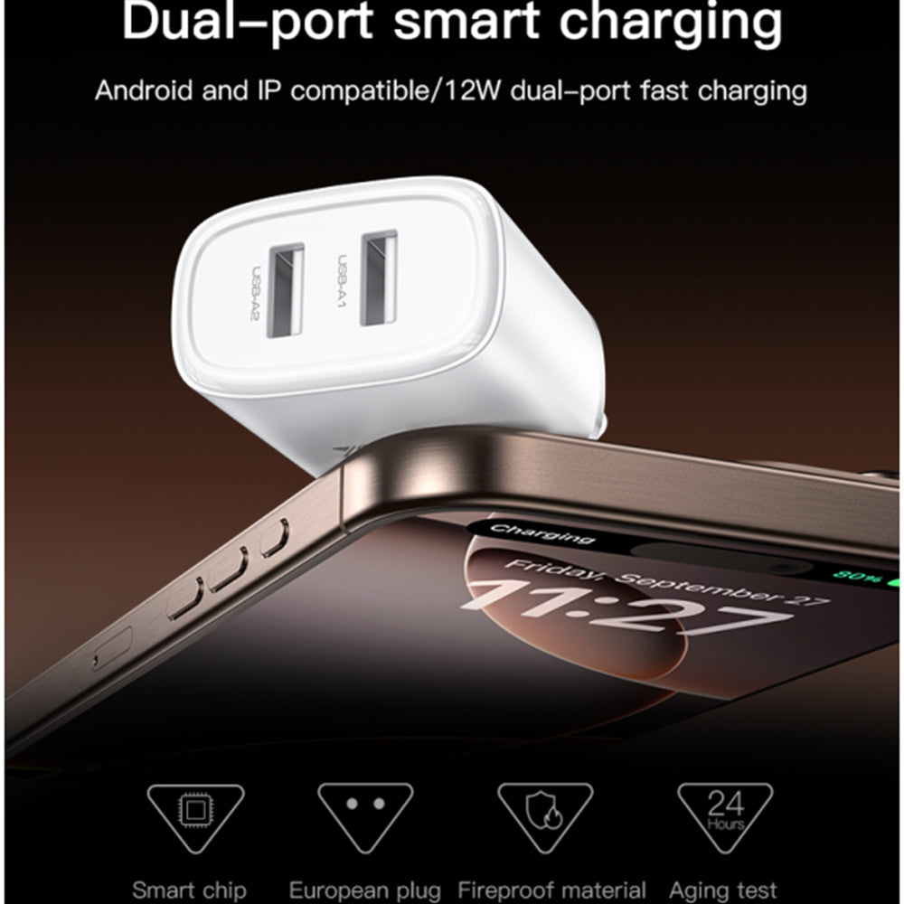 شاحن حائط يسيدو منفذين USB-A بقوة 12 واط YC72 - أبيض