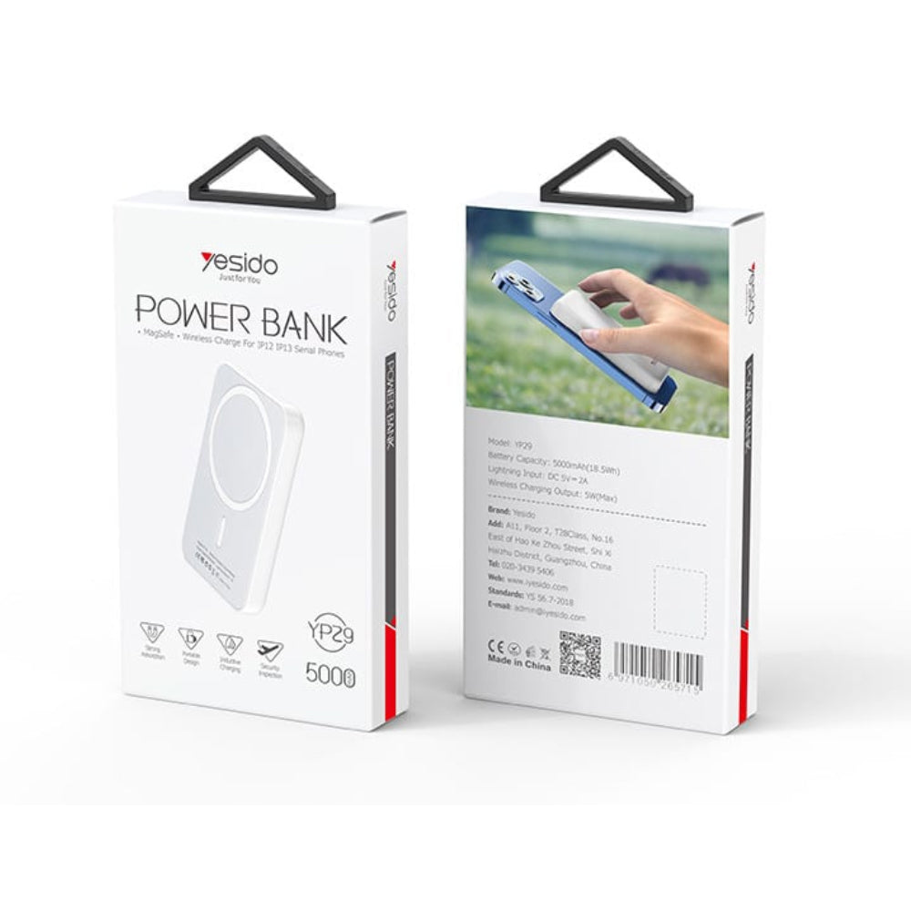 باور بانك مغناطيسي يسيدو MagSafe للشحن السريع بسعة 5000 مللي أمبير YP29 - أبيض